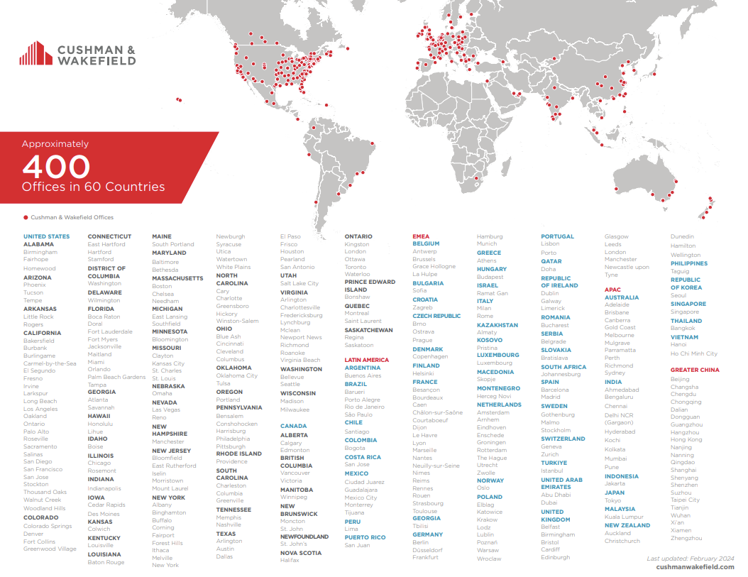 World map of Cushman & Wakefield locations